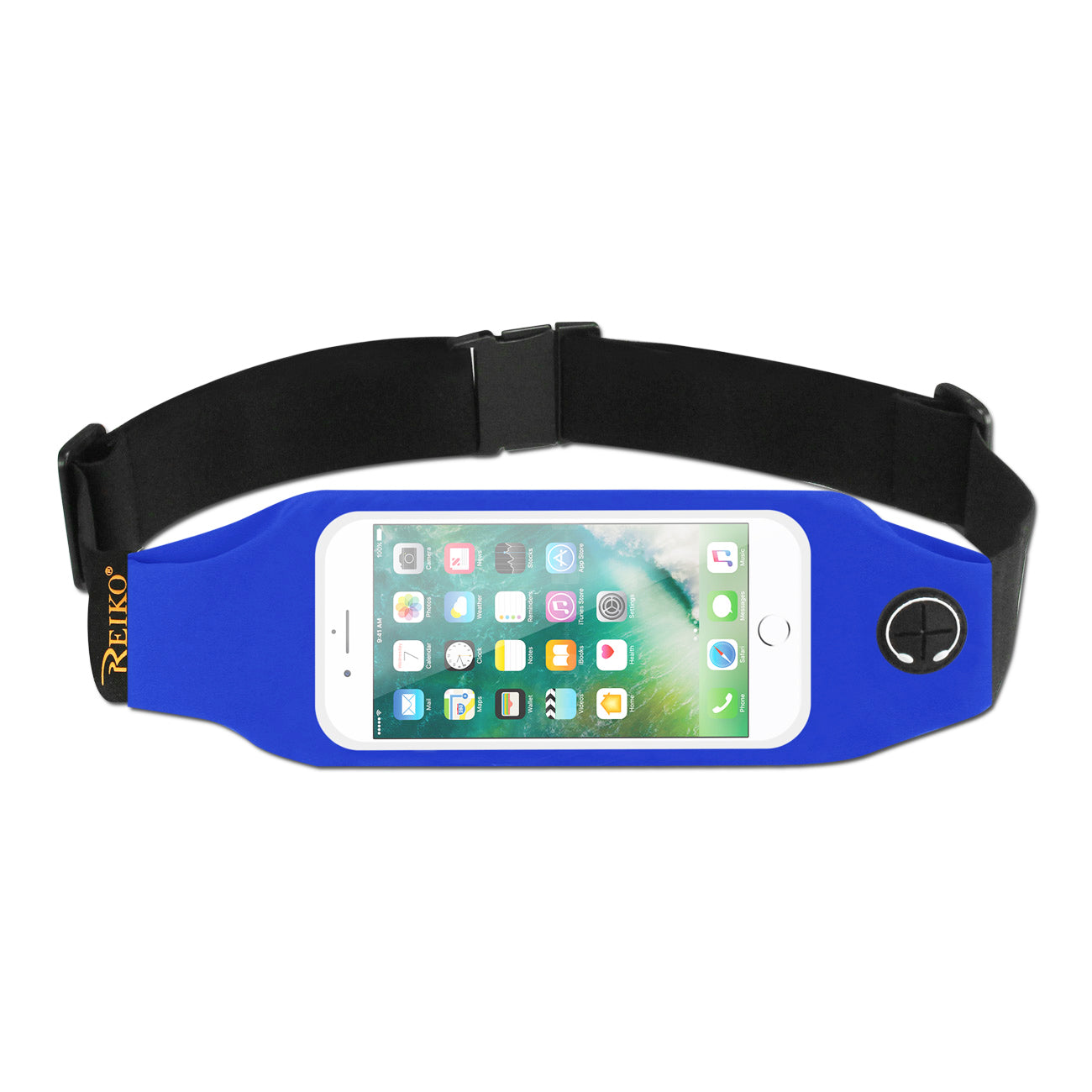REIKO RUNNING SPORT BELT 5 INCHES DEVICE WITH TWO POCKETS AND LED IN BLUE (5x5 INCHES)(SWB05-UNI50BL)